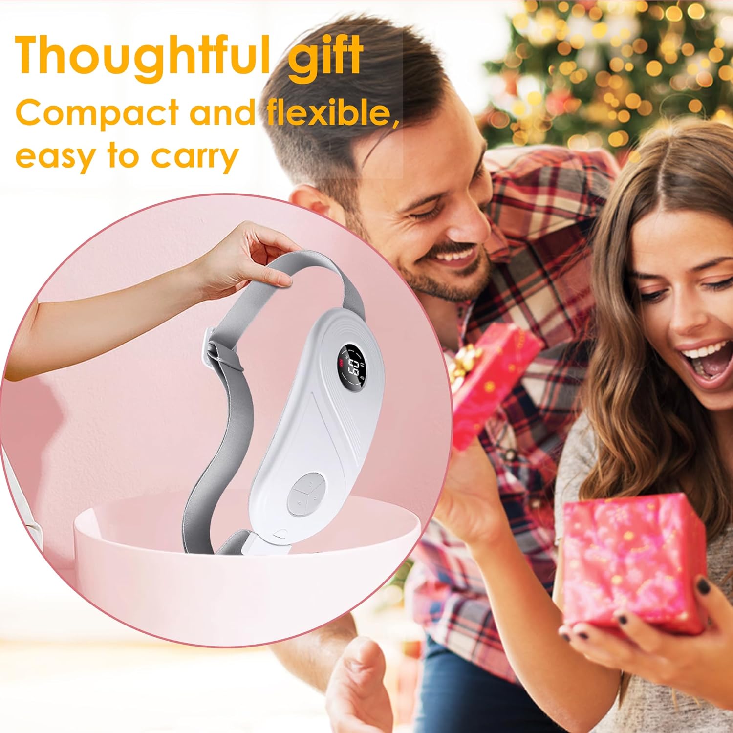 Electric Heating Pad for Cramps - Upgraded Portable Cordless Heating Pad with Adjustable Heat, Soft White Design Image