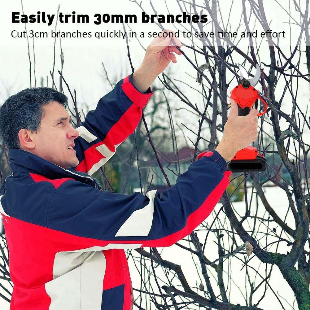 Cordless Electric Pruning Shears - Garden Tree Branch Pruner with 30mm Cutting Diameter, 2 Rechargeable 2Ah Lithium Batteries, 6-8 Working Hours, Ideal for Fruit Tree Branches Image