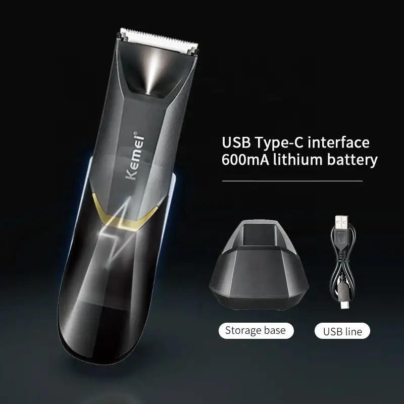 Kemei KM-3208 Professional Body Hair Trimmer. LED light, USB charging, waterproof for precise men & women intimate shaving. Image