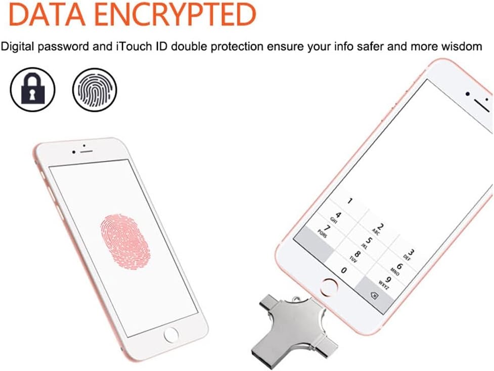 256GB 4-in-1 USB 3.0 Flash Drive - Compatible with iPhone, Android, iPad, Mac, PC, Galaxy S, Windows | High-Speed USB A, USB C, Micro USB & iPhone Connector | Ultra-Fast Thumb Drive, Jump Drive, Memory Stick, Portable Hard Drive Image