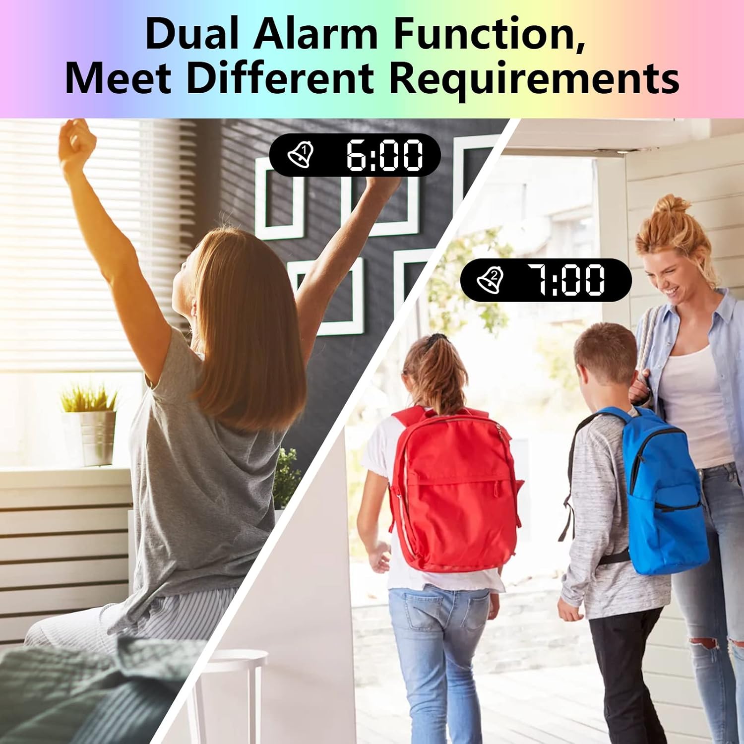 Projection Alarm Clock - 180° Rotatable Ceiling Projector, RGB LED Display, Dual Alarm & 5-Level Dimmer (Black) Image
