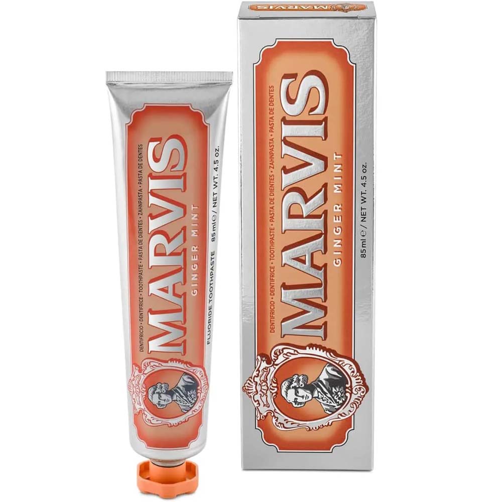 MARVIS Classic Ginger Mint Toothpaste. A sophisticated, warming mint flavor for oral care with a vintage aesthetic. 85 ml. Image