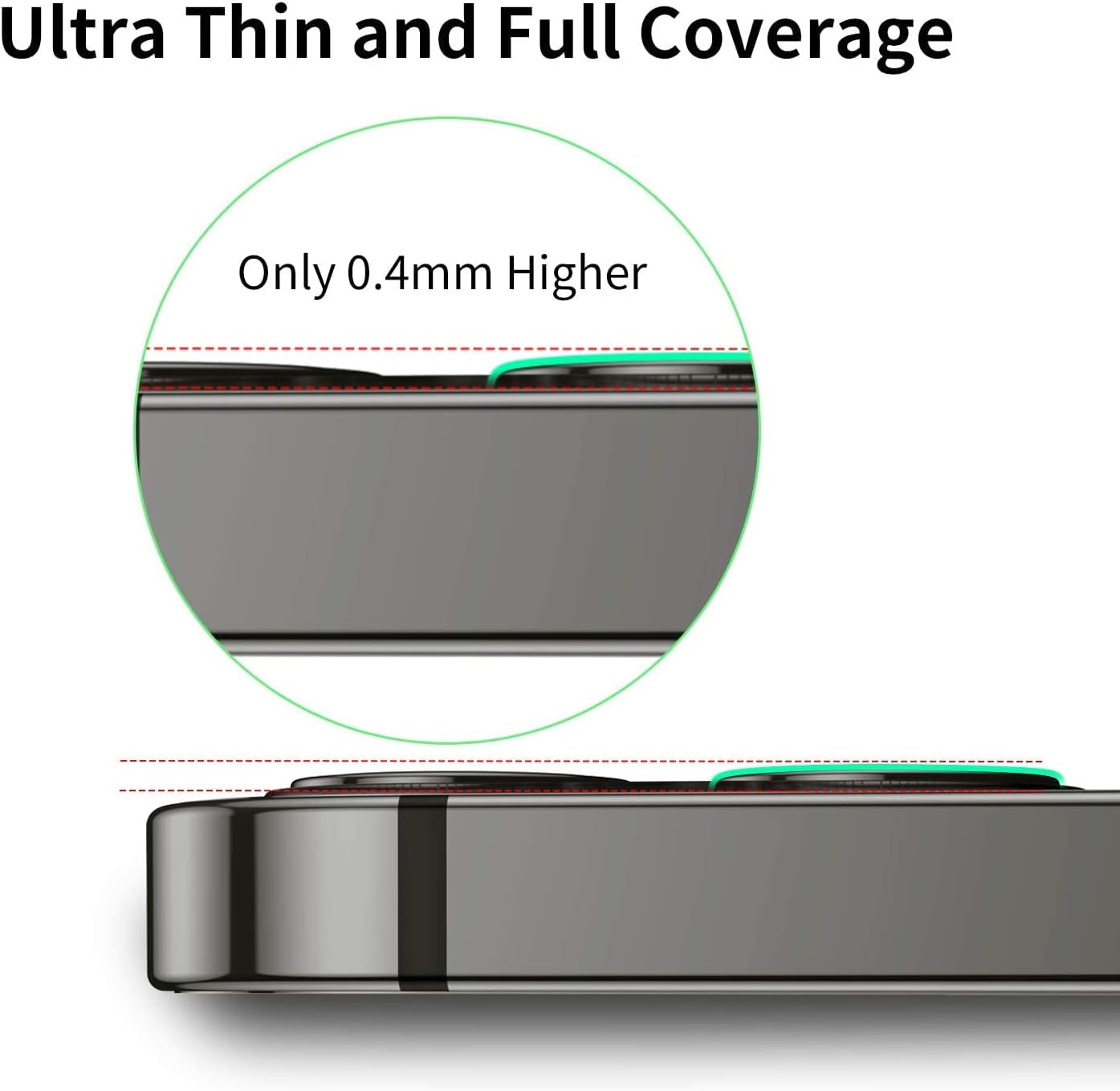 Camera Lens Protector for iPhone 13 Pro (6.1") and iPhone 13 Pro Max (6.7") – 9H Tempered Glass, Metal Individual Ring Cover, HD Clear, 1 Set Image