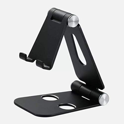 Fully Foldable Adjustable Cell Phone Stand | Desktop Phone Holder Cradle Dock for iPhone, iPad, Nintendo Switch, and Tablets (7-10") | Black Image