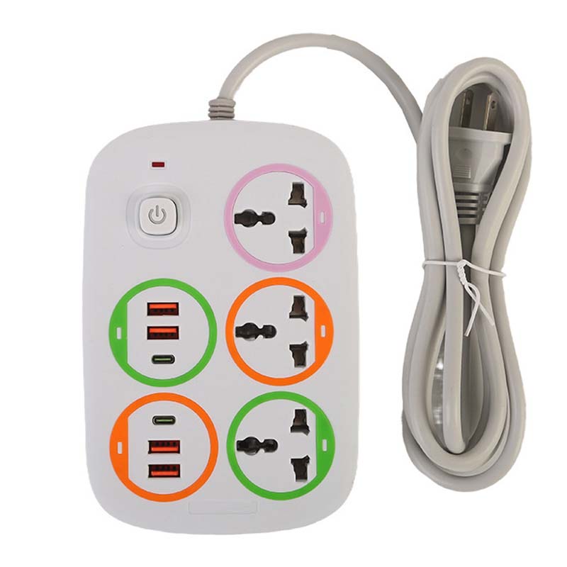 4USB+2Type-C British Standard Power Switch - Black Color-Changing LED Circle w/ Total Control, 2500W Image