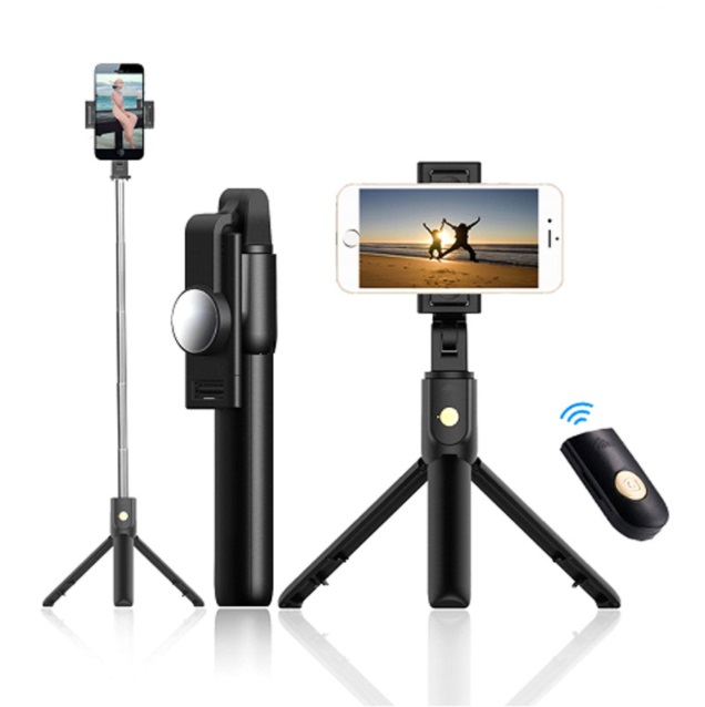 K10 Remote Tripod Mobile Universal Selfie Stick - Multifunctional Bluetooth Selfie Stick & Phone Tripod with Remote Control, Adjustable and Compact, Compatible with iPhone, Android Image