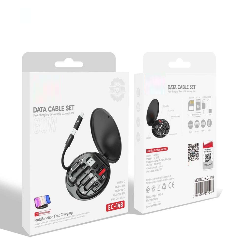 EC148 Type C USB Charging Cable | Multi-Function Portable USB Adapter Card Storage Set | 4-in-1 Data Cable with USB-A, Micro-USB, Lightning Adapters Image