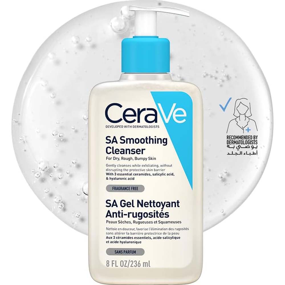 CeraVe SA Smoothing Cleanser – Gentle Exfoliating Face & Body Wash with Salicylic Acid, Ceramides & Hyaluronic Acid for Dry, Rough Skin, 236ml Image