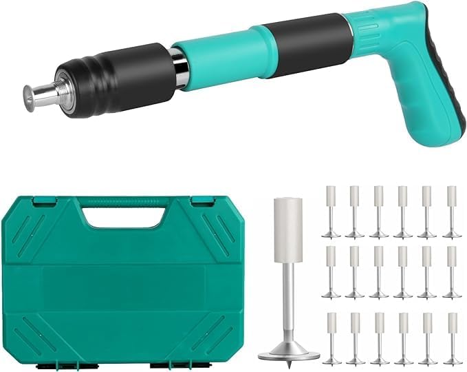 Rivet Gun with 20 Pieces Nails and Plastic Box – 5-Speed Adjustable Double Silencer Steel Nail Gun for Concrete Image