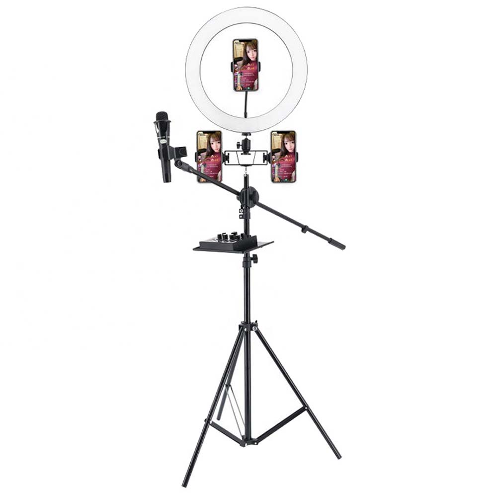 Ring Light Sound Card Tray with Live Microphone Stand | Adjustable Threaded Clamp Clip | Tripod Bracket Accessories with Mobile Phone Holder Image