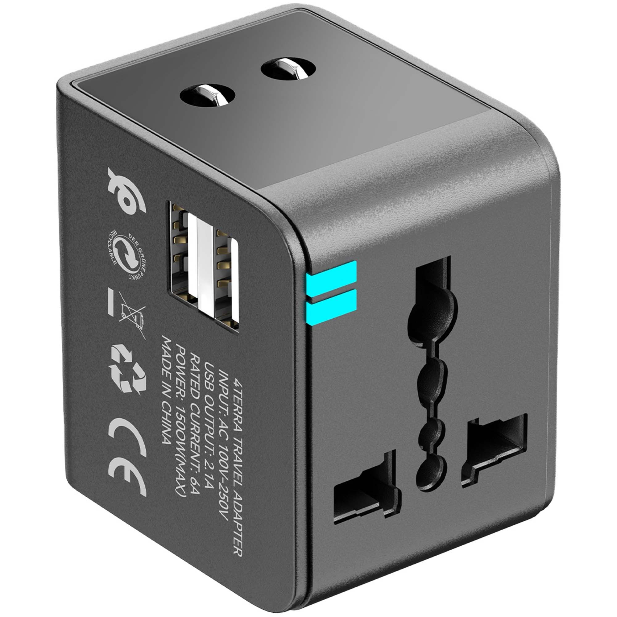 Universal Travel Adapter - Worldwide Mobile Charger with USB and Type-C Ports, High-Speed 1500W Output for International Use, with Multi-Protection Features Image