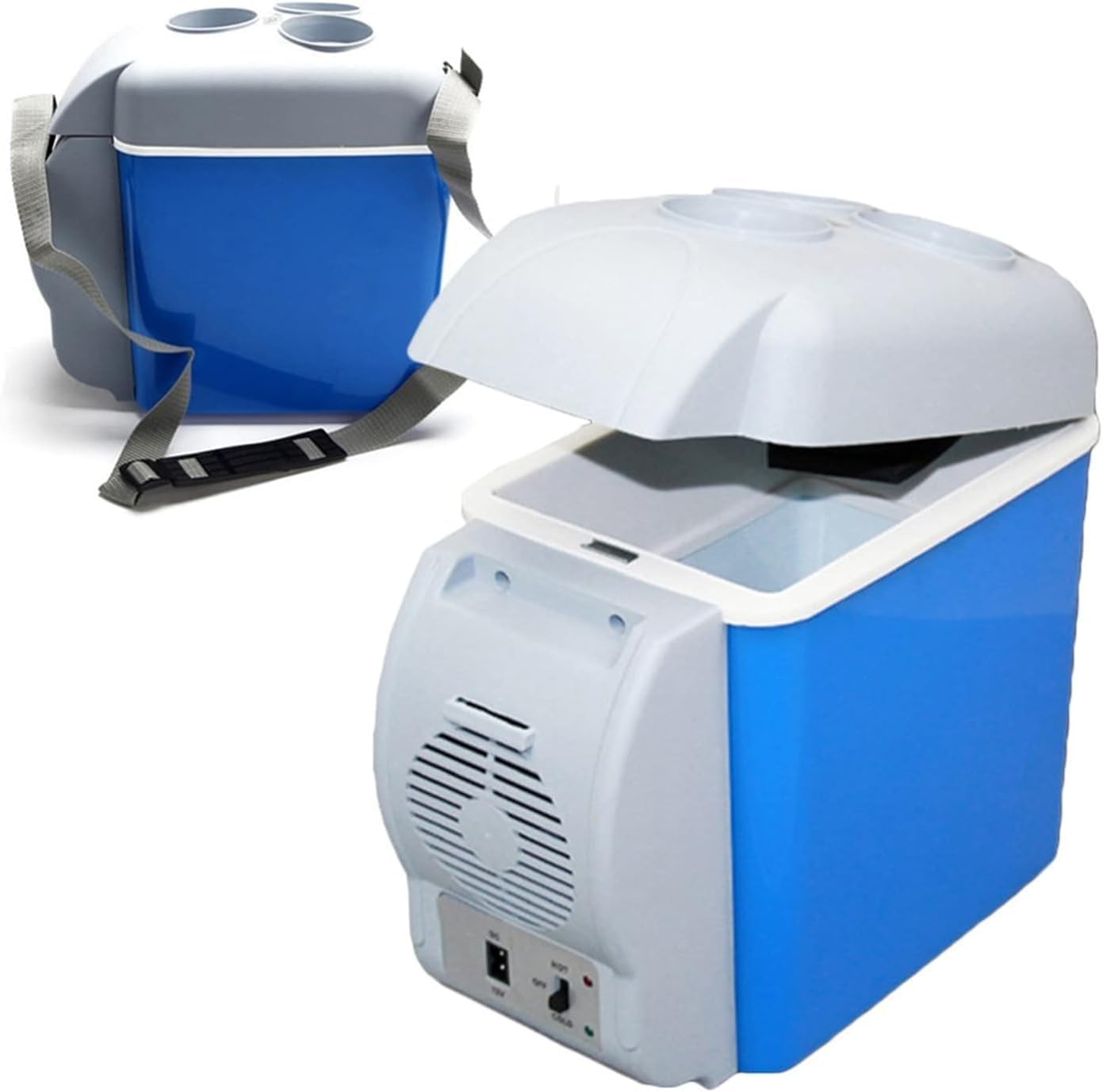 Compact 12V 7.5L Mini Car Fridge - Dual Cooler & Warmer Box | Portable Travel Refrigerator in Blue | Ideal for Road Trips, Camping & Outdoor Activities | 12V Car Compatible with Efficient Cooling & Warming Modes Image