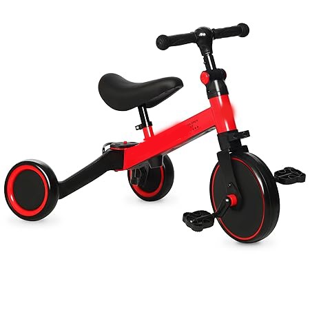 3-in-1 Kids Tricycle Toddler Bike | 3-Wheel Kids Trike for Boys & Girls with Adjustable Seat, Handlebar, and Removable Pedals (Red) Image