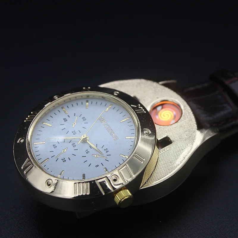 Cigarette Lighter Watch | Casual USB Charging Lighter with Heating Wire for Men (Golden) Image