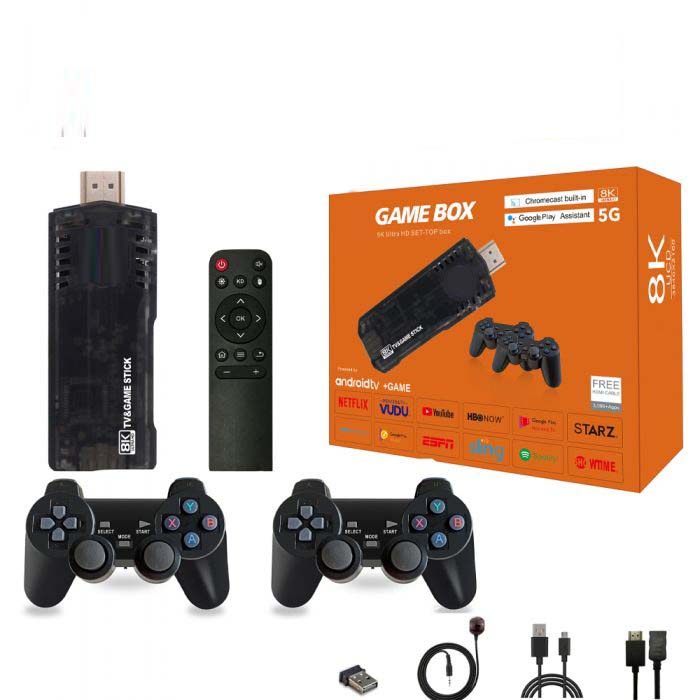 X8 Android TV Box 8K HDR | Game Console Double System | 10,000+ Classic Games | Dual Controller Support | Android TV Stick with Chromecast, Google Assistant | 5G WiFi Compatible Image