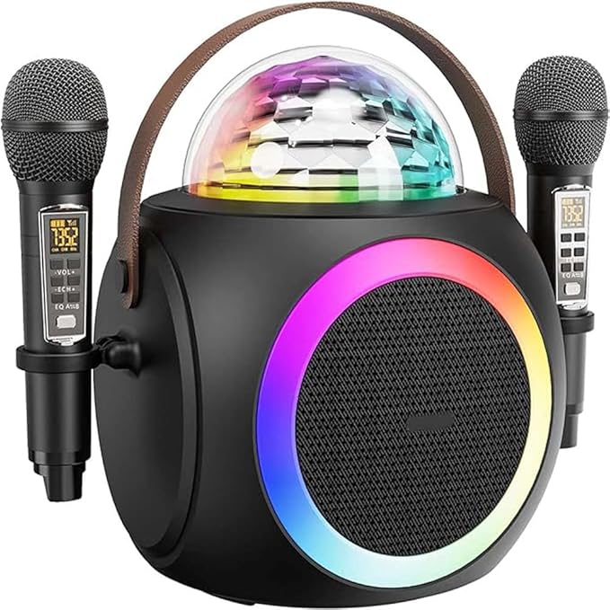 Karaoke Machine – Party-Ready Bluetooth Speaker with UHF Wireless Microphones and Disco Ball LED Lights Image