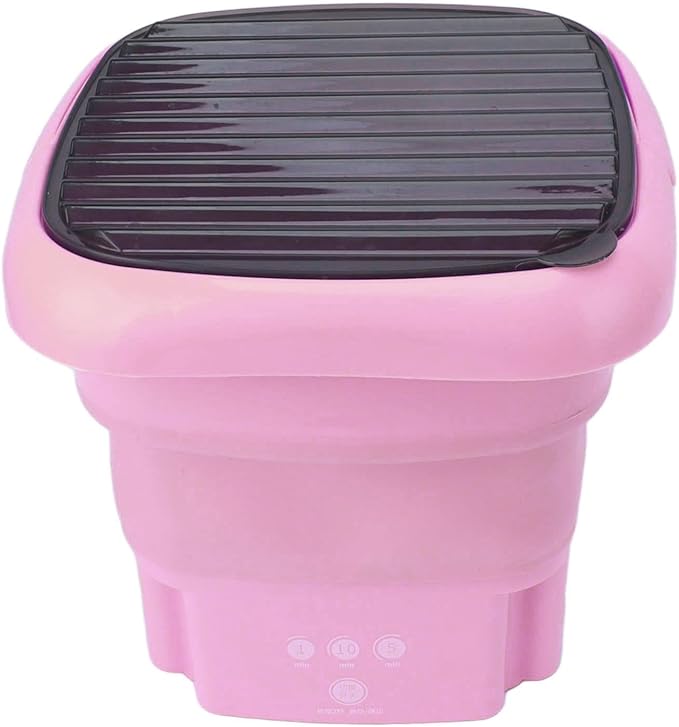 Portable Washing Machine | Mini Foldable Bucket Washer & Dryer Combo | Small Washer with Soft Spin Dry & Drainage Pipe for Underwear, Socks, Baby Clothes, Apartment, Dorm, Laundry (Pink) Image