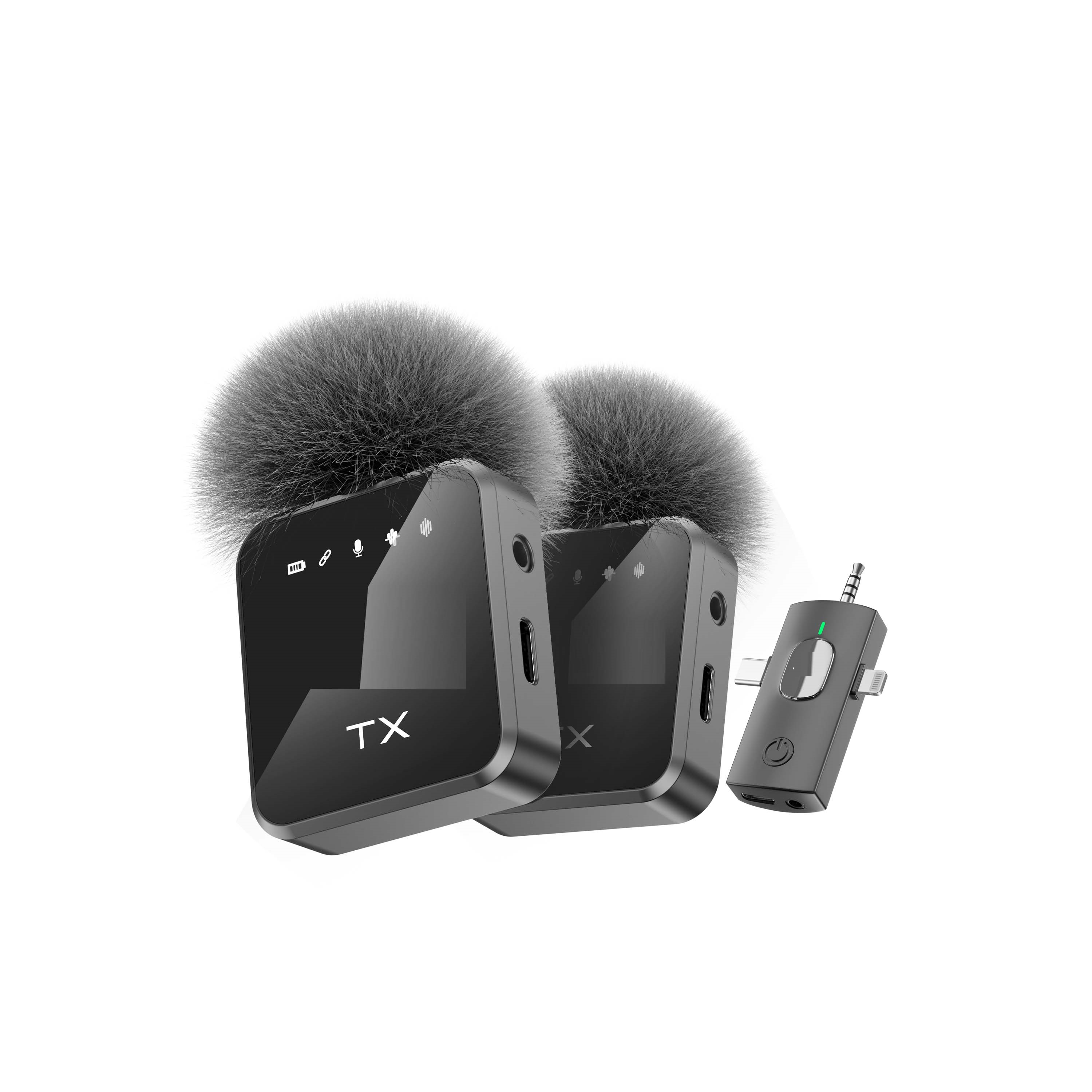 3-in-1 Lavalier Wireless Microphone - 2pcs Wireless Mic  Compatible for iPhone, iPad, Android | Perfect for Video Recording, Gaming, and Live Streaming | Crystal-Clear Audio for Vlogging, Podcasts, and Interviews | Plug-and-Play Design | Compatible with iOS and Android Devices Image