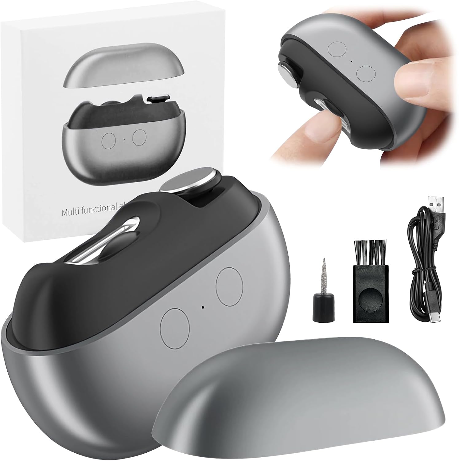 2-in-1 Electric Nail Clipper & File - USB Rechargeable Manicure/Pedicure Kit with LED Light, 2 Speeds for Professional Results Image