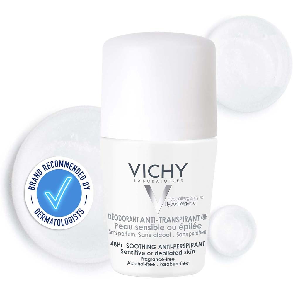 Vichy 48H Soothing Roll-On Anti-Perspirant - Gentle Aluminum-Free Formula for Sensitive Skin, 50ml Image