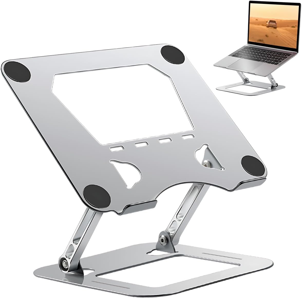 Adjustable Aluminum Laptop Stand - Ergonomic Foldable Riser for Desk, Notebook Computer Holder with Ventilation, Silver Image