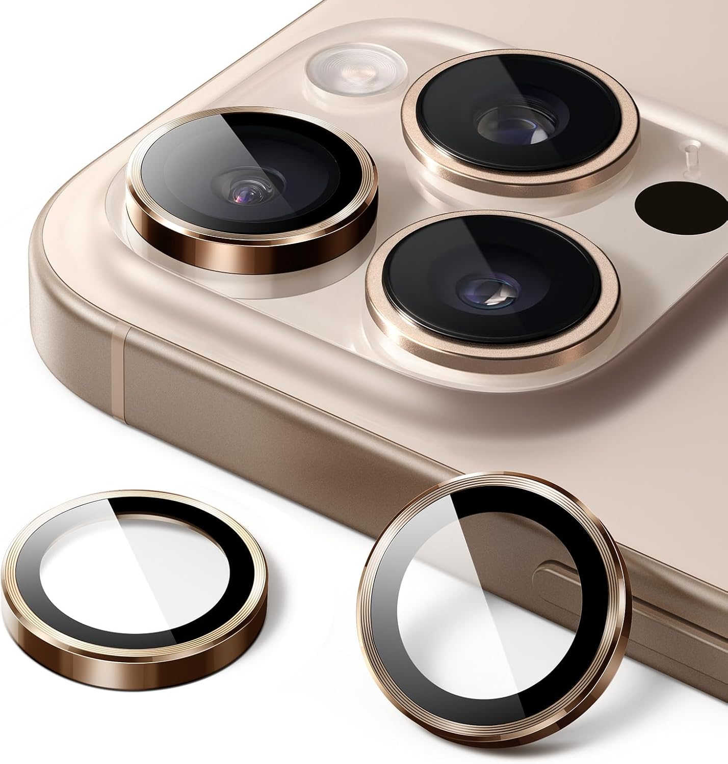 iPhone 16/17 Pro Max Camera Lens Protector - 3-Pack 9H Tempered Glass with  Alloy Ring, Anti-Scratch HD Cover (Desert Titanium) Image