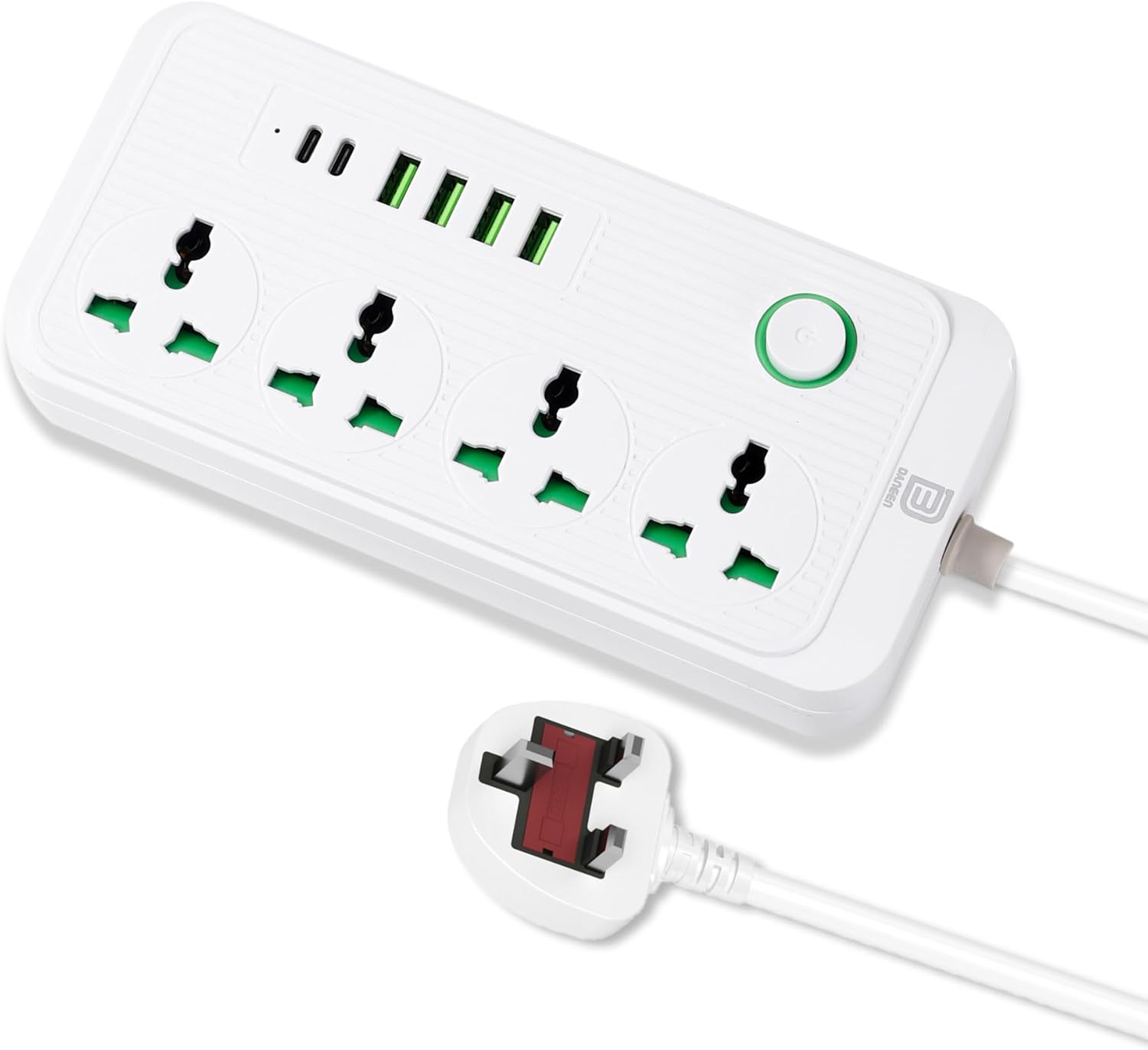 Multi-Plug Universal Extension Cord with 4 USB Ports, 4 Outlets, 2 Type-C Ports, Surge Protector, 10A UK Plug, 3M Power Extension Cable for Home & Office Image