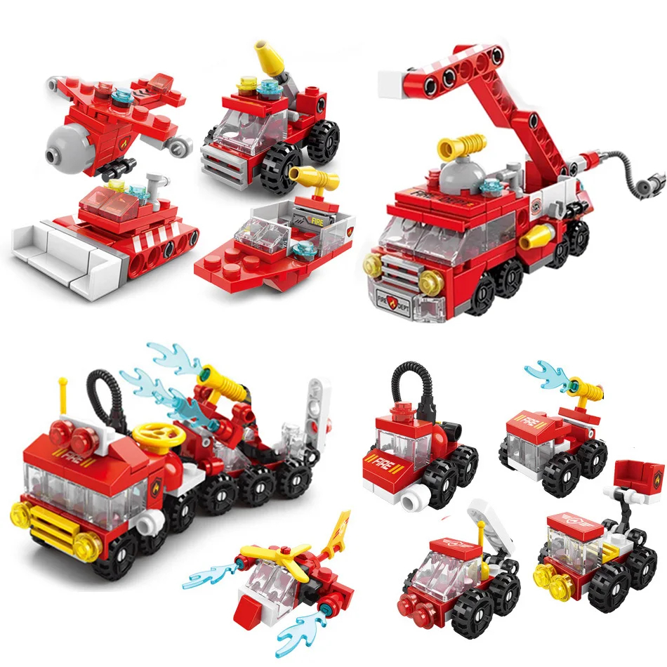 6-in-1 Fire Brigade Truck Building Blocks Set – 142-Piece Creative Play Toy for Kids, Durable DIY Assemble Fire Trucks & Emergency Scenes, Perfect Gift Image