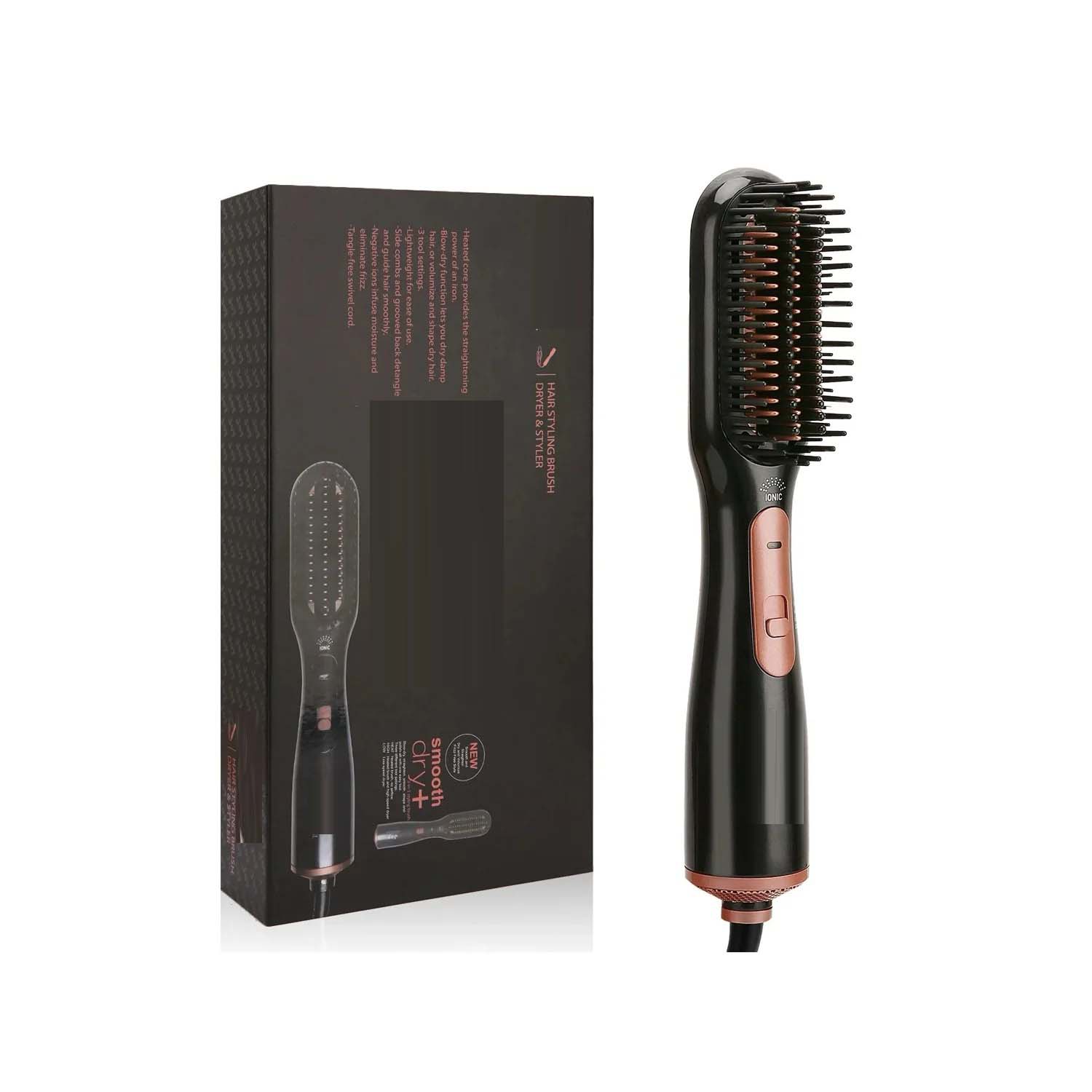 Professional 3-in-1 Hair Styling Brush with Hair Dryer, Straightener & Volumizer - Ionic Technology, Multiple Heat Settings for All Hair Types, Anti-Frizz Blowout Styler Brush, Ergonomic Design for Salon-Quality Results at Home and Travel Image