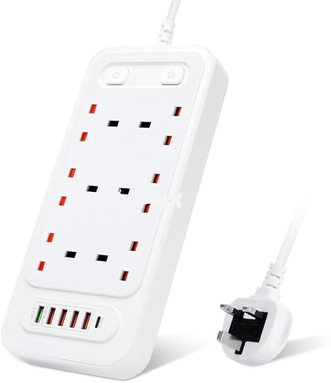 Universal 6-Way Power Outlet Strip with Fast Charging – US Plug (Black) Image