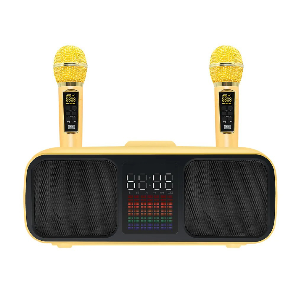 S39 Karaoke Speaker | Dual Horns, Wireless Dual Microphones | Mobile Entertainment & TV Karaoke All-In-One (Golden) Image
