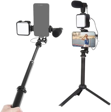 Live Set Fill Light Selfie Stick Tripod with Microphone – Foldable Selfie Stick for Mobile Phones Image