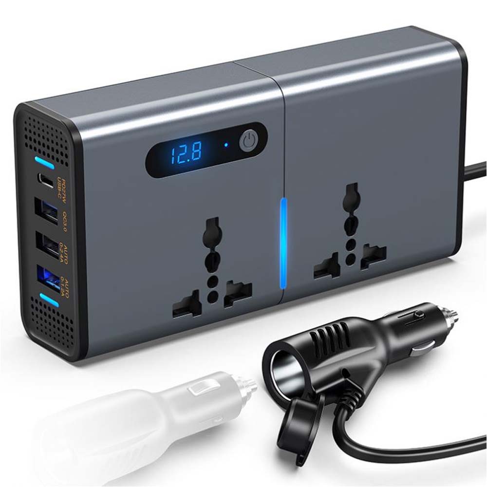 200W Universal Socket Power Inverter DC to AC Converter – 12V/24V Car Inverter with USB Charging Ports for Phones & Tablets, Multi-Purpose Charging Image
