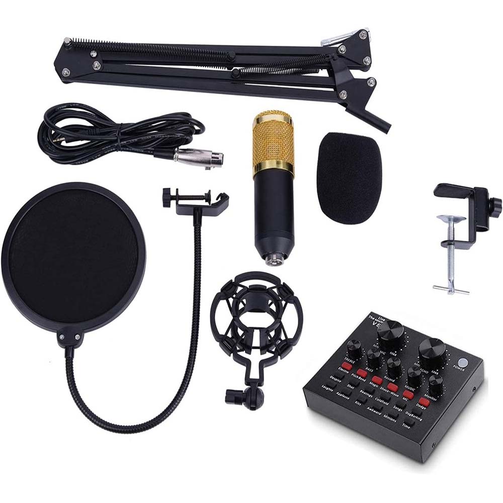 Professional USB Microphone Bundle - Condenser Mic with Sound Card & Adjustable Arm Stand for Recording/Streaming Image