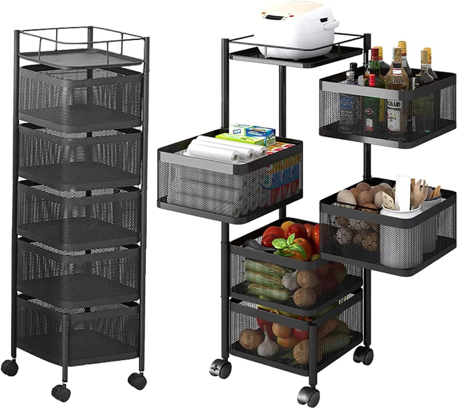 5-Layer Mobile Storage Solution | Rotatable Baskets with Wheels | Elegant Black | 92cm Image