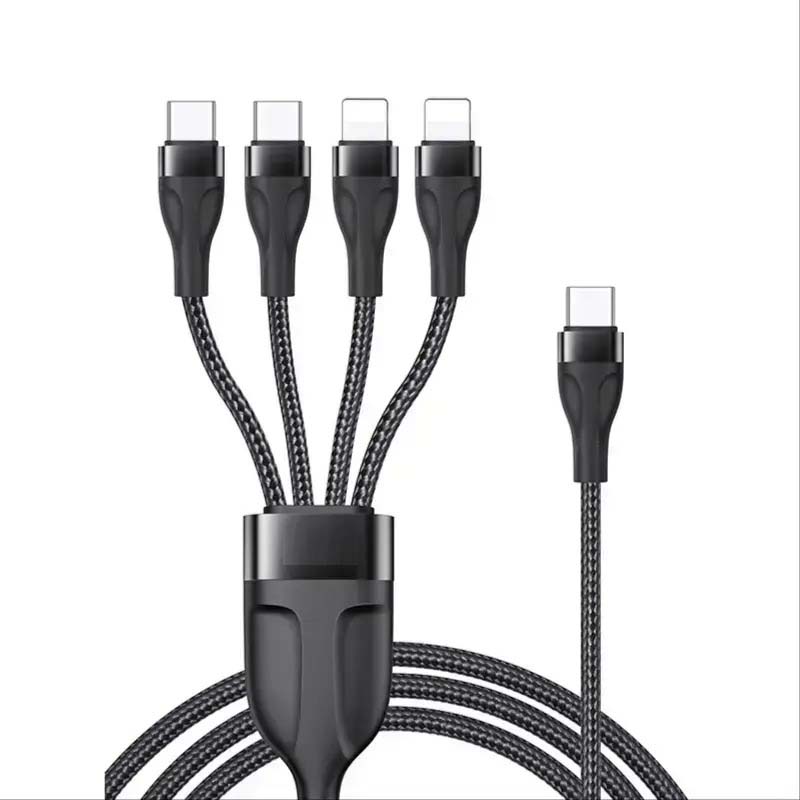 CA110 4-in-1 Type-C Data Cable – Multi-Device Charging Cable with 2 Type-C and 2 Lightning Connectors, 120cm Nylon Braided Fast Charger with Intelligent Constant Temperature Control, 20W 4A Output Image