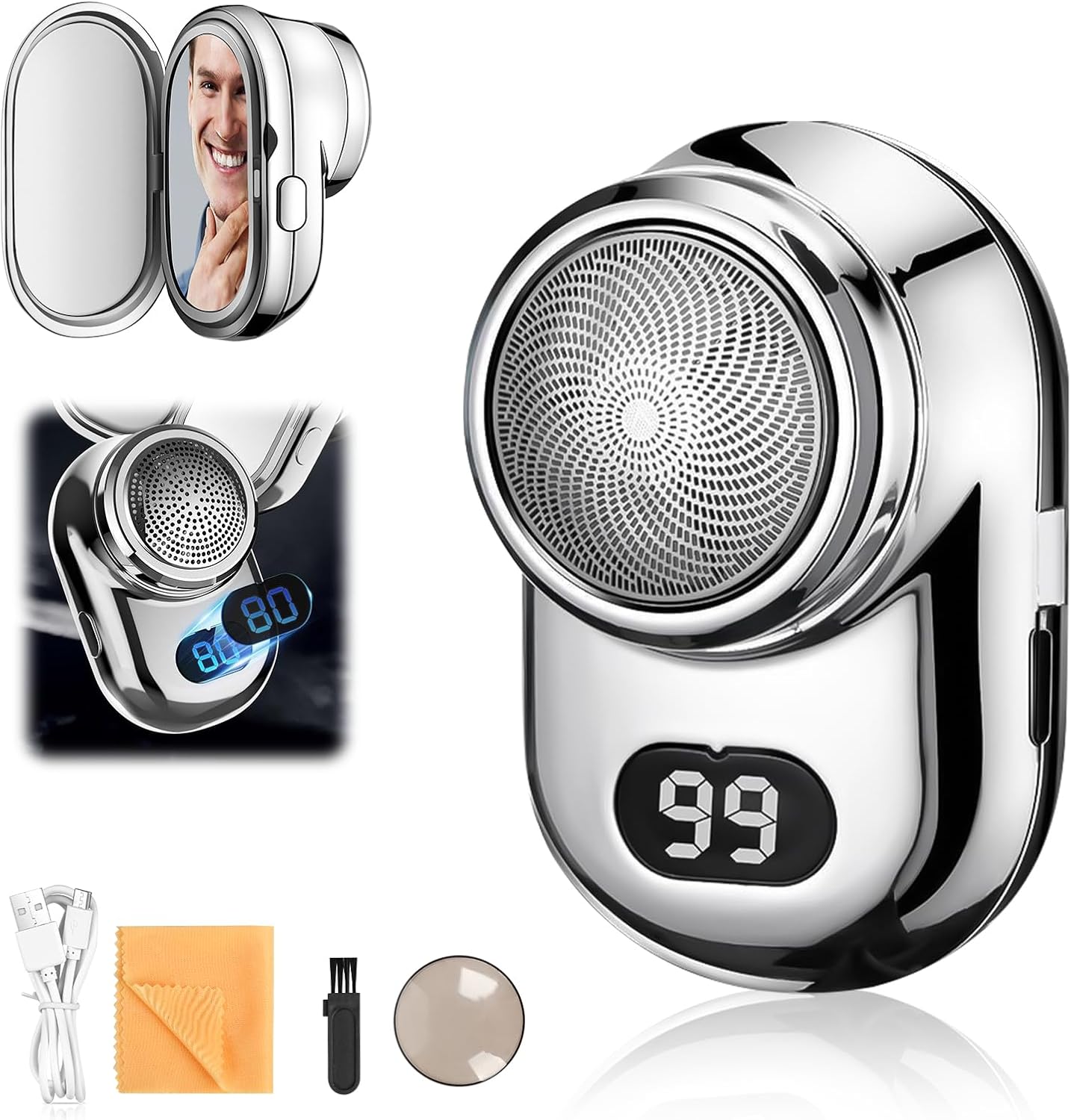 Fast Charging Digital Display Mini Shaver with Mirror | Portable USB-C Rechargeable Electric Shaver | Compact Travel Shaver for Men - Upgrade with High-Performance Blades Image