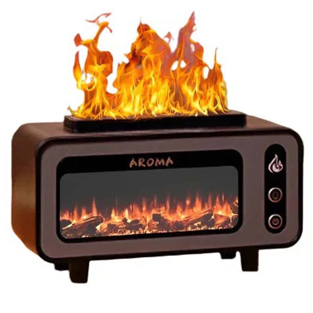 Wood Grain Fireplace Diffuser | 7-Color Flame Humidifier | Silent Auto Shut-Off Aroma Diffuser | Simulated Fire Light for Living Room, Bedroom Image
