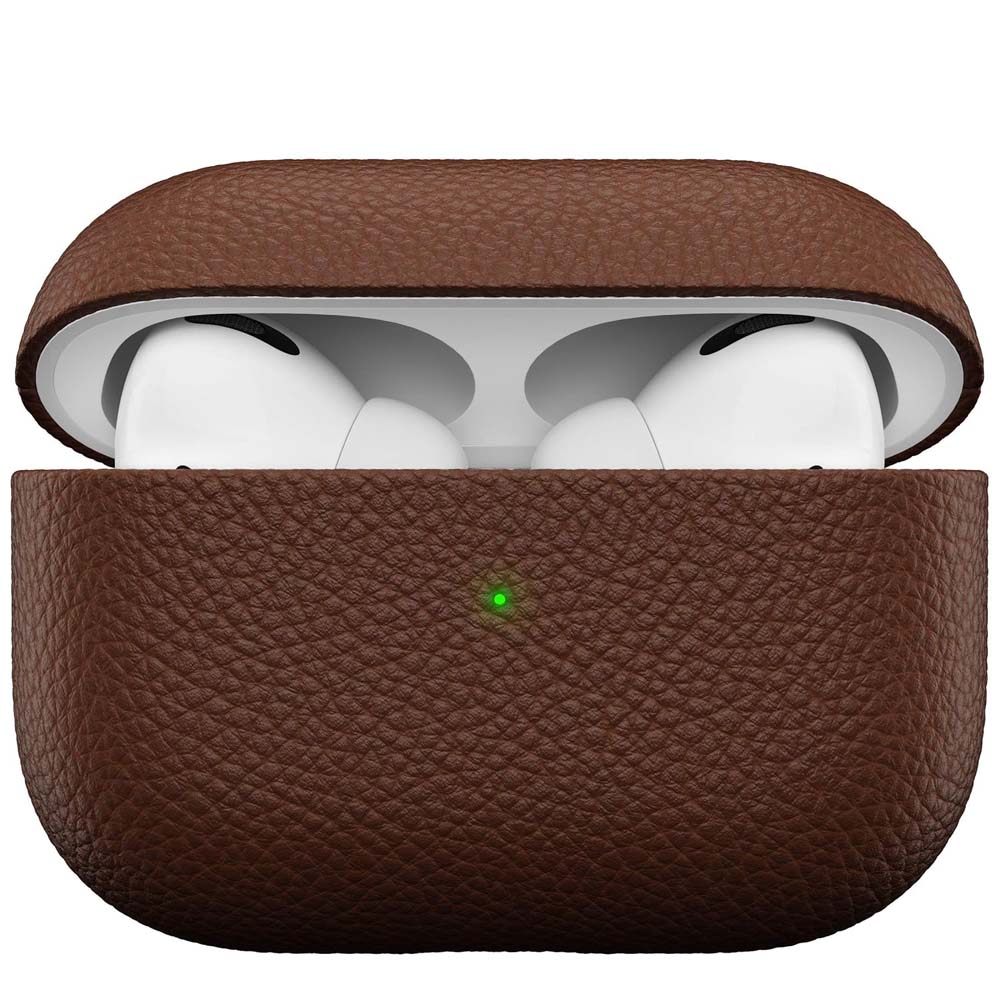 Leather Case for AirPods Pro – Handcrafted Fully-Wrapped Genuine Italian Leather with Pebble Grain Finish, Natural Brown, Premium Protection & Style Image
