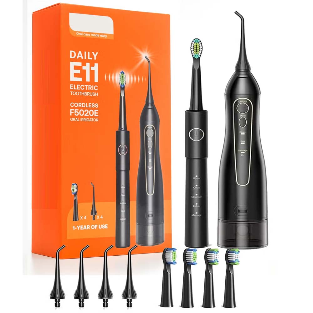 Electric Toothbrush & Water Flosser Combo – Cordless, Rechargeable, 5 Brush Modes, 3 Floss Modes, 8 Heads, Waterproof Oral Care Kit for Travel Image